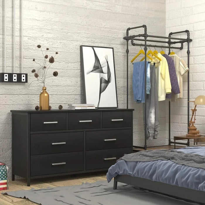 Dresser for Bedroom, Industrial Wood Storage Organizer with Sturdy Steel Frame, Wood Dressers & Chests of Drawers, Dressing Desk