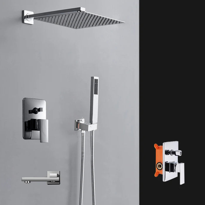 Luxury Rain Bath Combination  Shower Mixer Wall Mounted 8" 10 " 12"  Stainless Steel  Rainfall Shower Head Chrome Polished