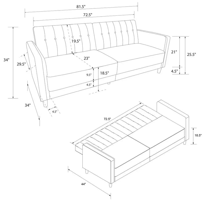 Living Room Tufted Transitional Futon Sofa, with 2 Seats, Camel Faux Leather Sofa Bed