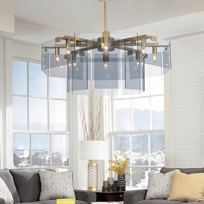 New light luxury high sense designer glass round chandelier living room dining room bedroom chandelier