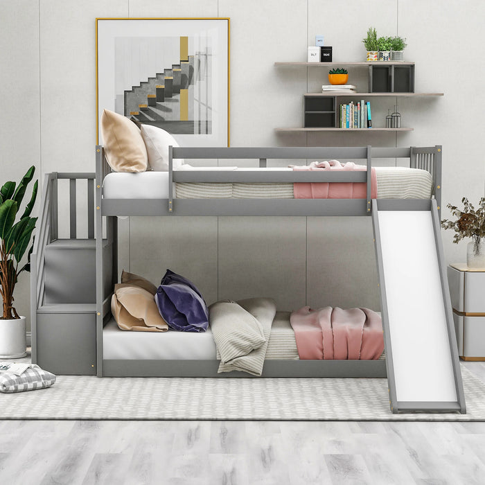 VSOGA Twin In Bunk Bed - With Convertible Slides And Stairs, 92.8-42.3-50.6cm