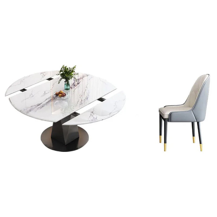 Light Luxury Retractable Microcrystalline Dining Table Rotating Folding Modern Minimalist Marble Variable Round Table YX50DT