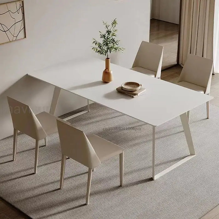 Mavisun Italian Dining Table Set 6 Chairs In Ivory Home Decore White Finish Sintered Stone Rock Plate Top Concise Kitchen Table