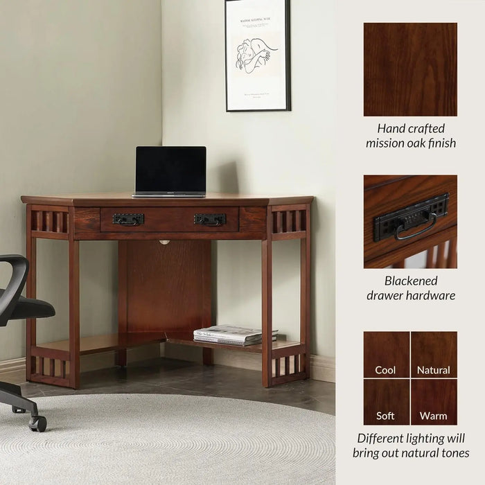 SINCE 1910 Corner Computer and Writing Desk, Mission Oak Finish, FURNITURE