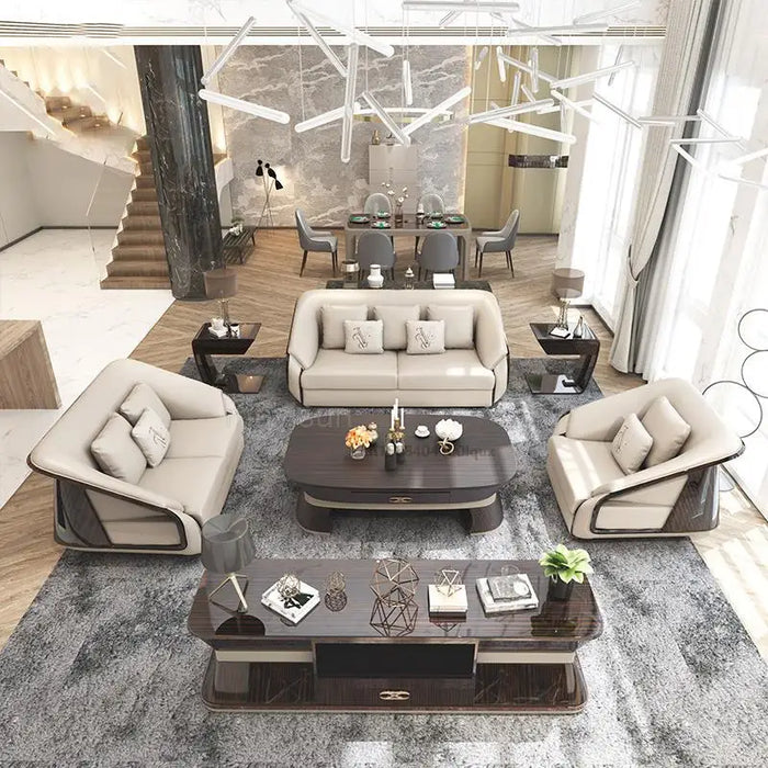 Large Villa Minimalist Sofa Set Leather Sofa Single Love-Seat 3 Seat Lounge Couch Italian Living Room Upholstered Armchair