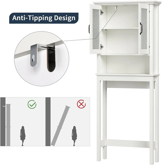 Baztin Over The Toilet Storage Cabinet, Over Toilet Bathroom Organizer with Glass Doors and Adjustable Shelf