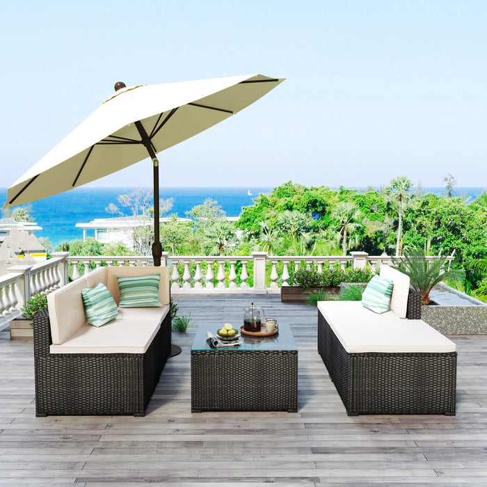 5-Piece Patio Rattan PE Wicker Furniture Corner Sofa Set Patio Furniture Set For Backyard  Porch  Pool,