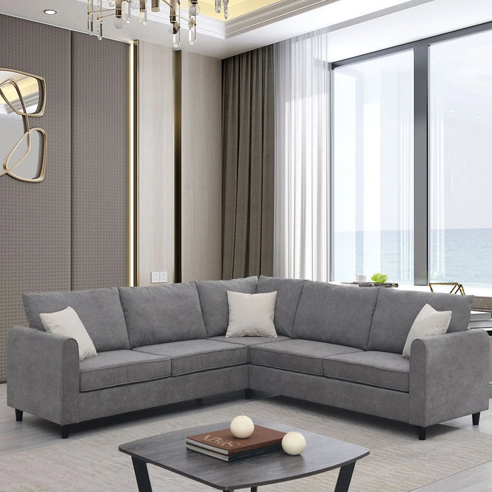 Modern Upholstered Living Room Sectional Sofa, L Shape Sofa Set with 3 Pillows