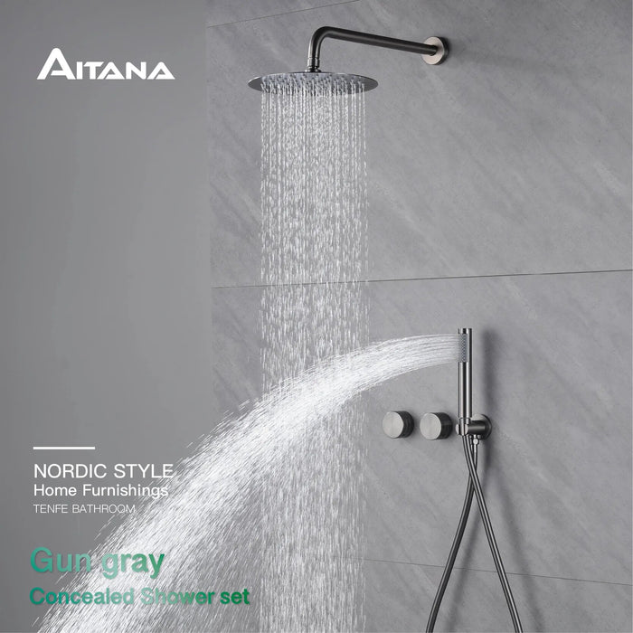 Simple black brass shower system with wall mounted design Two handles Dual control for Hot & Cold 2-function hidden bathroom Tap