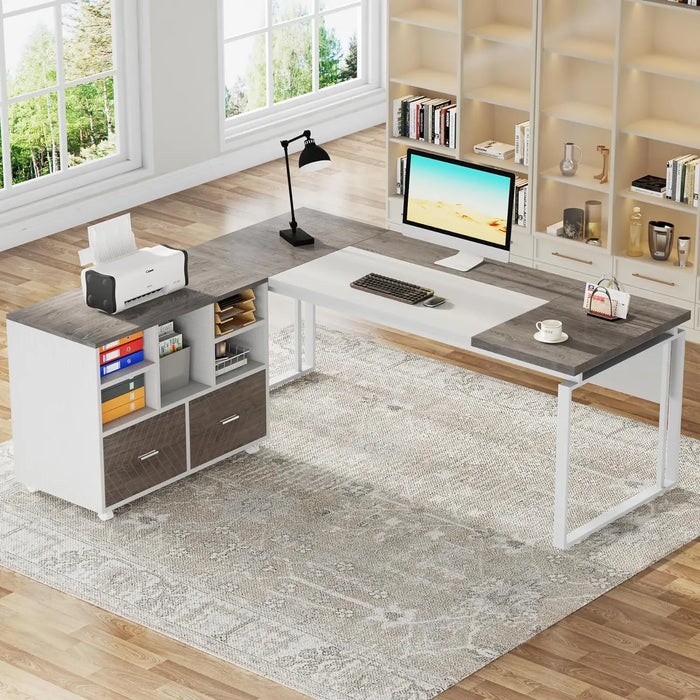 Tribesigns L-Shaped Executive Desk with Reversible File Cabinet, 63" Office Desk with Storage Drawers, L-Shaped Computer Desk wi