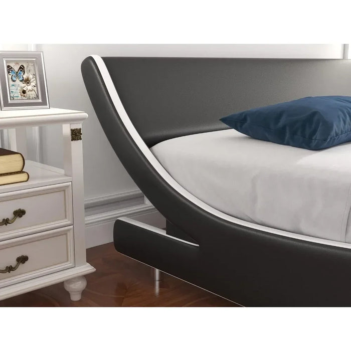 Bed FrameUpholstered Queen Platform Bed Frame Modern Low-profile Sleigh Bed With Faux Leather Headboard For Easy Assembly