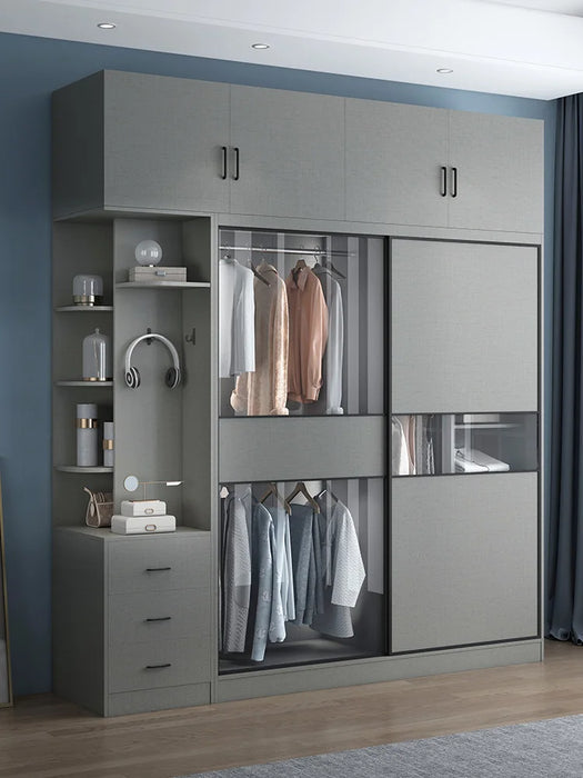 Solid wood sliding door wardrobe modern simple sliding door wardrobe storage sliding door combination Nordic bedroom cabinet