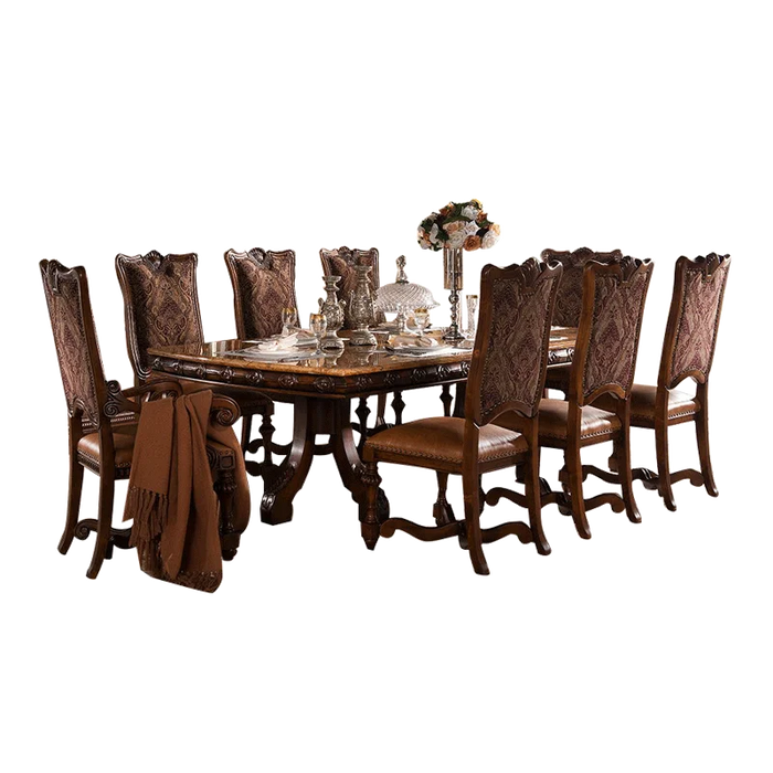 European-style solid wood dining table, American carved large-size dining room marble dining table and chair