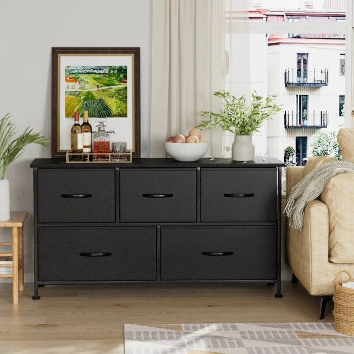 Dresser for Bedroom with 5 Drawers, Wide Chest of Drawers, Fabric Dresser,Black