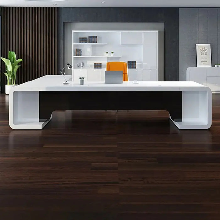 78.7" L-Shaped Modern Executive Desk of Right Hand with Drawers in White & Black