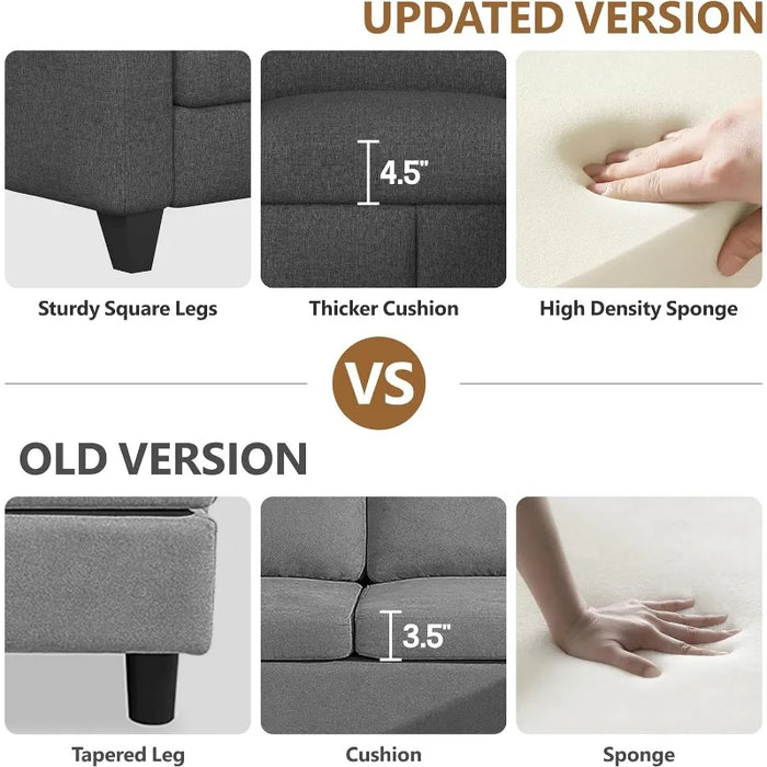 Convertible Sectional Sofa L-Shaped Couch, Couches with Reversible Chaise, 3-Seat Modern Linen Sectional Couches for Living Room