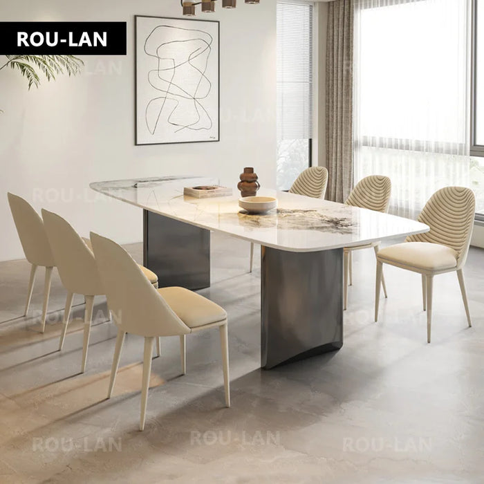 Modern Rock Slab Dining Table Light Luxury Super Crystal Stone Dining Table Marble Rectangular Pole Dining Table