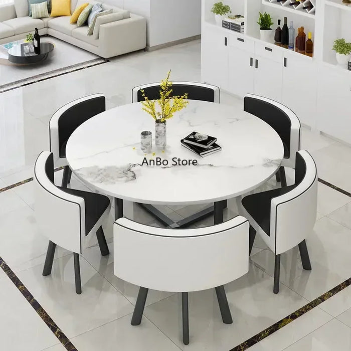 Commercial Store Negotiation Reception Home 6 People Round Simple Dining Table And Chair Combination Multifunction Furniture HY
