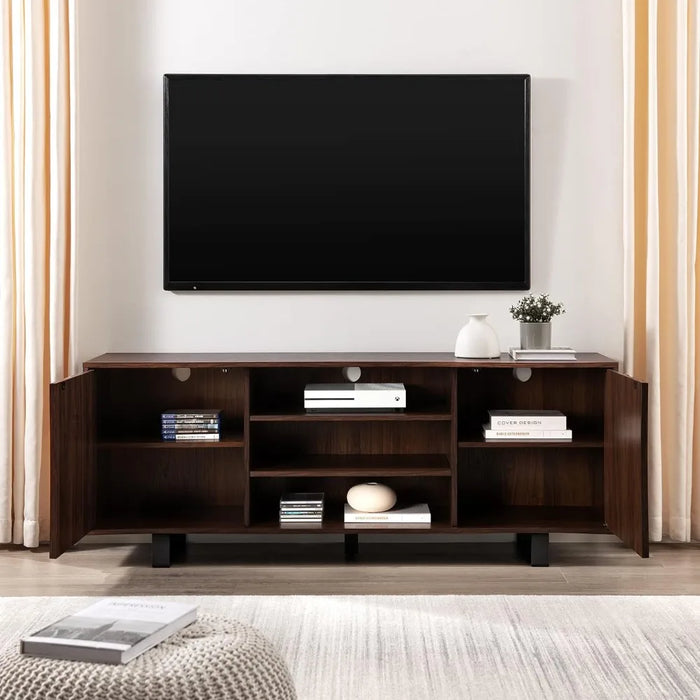 Walker Edison Leith Modern Grooved Door Stand for TVs up to 65 Inches, 60 Inch, Dark Walnut