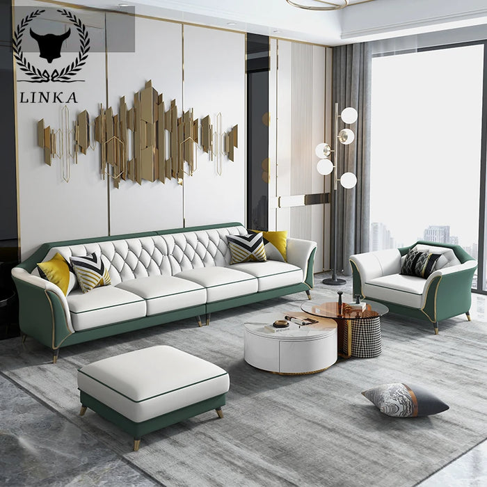 Light luxury furniture American  modern minimalist living room leather sofa combination