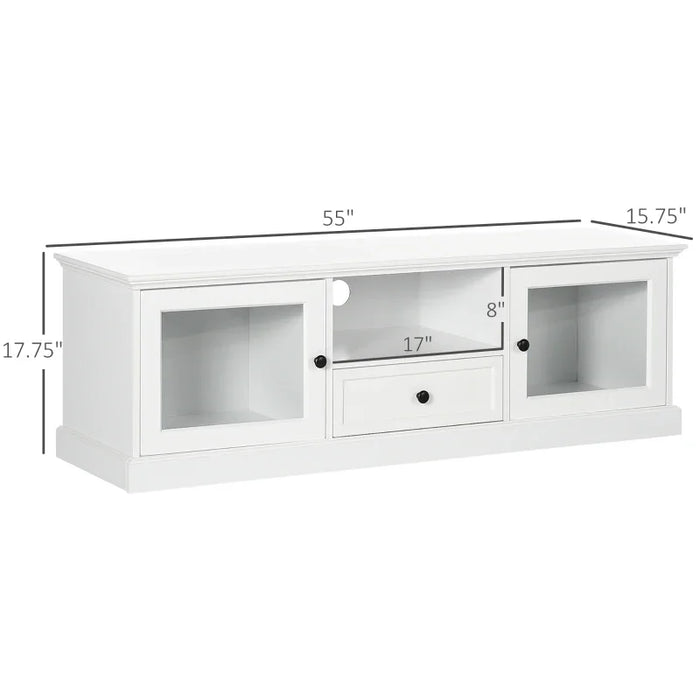 White Modern TV Stand Cabinet for TVs up to 60 Inches,Entertainment Center with Drawer and Glass Doors for living room furniture