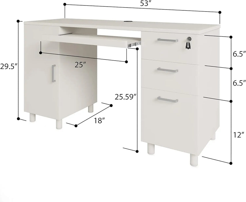 Modern Design By Crafts & comfort Venice Computer Desk - Office Desk with 3 Drawers & CPU Storage Cabinet - Laptop Workstation