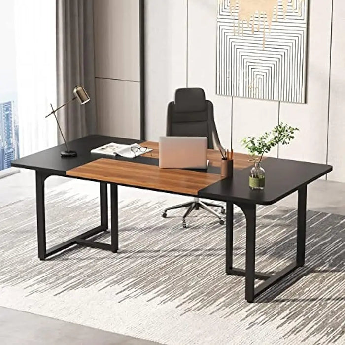 Tribesigns 70.86'' Executive Desk, Large Office Computer Desk with Strong Metal Frame, Wooden Workstation Business Furniture, 8