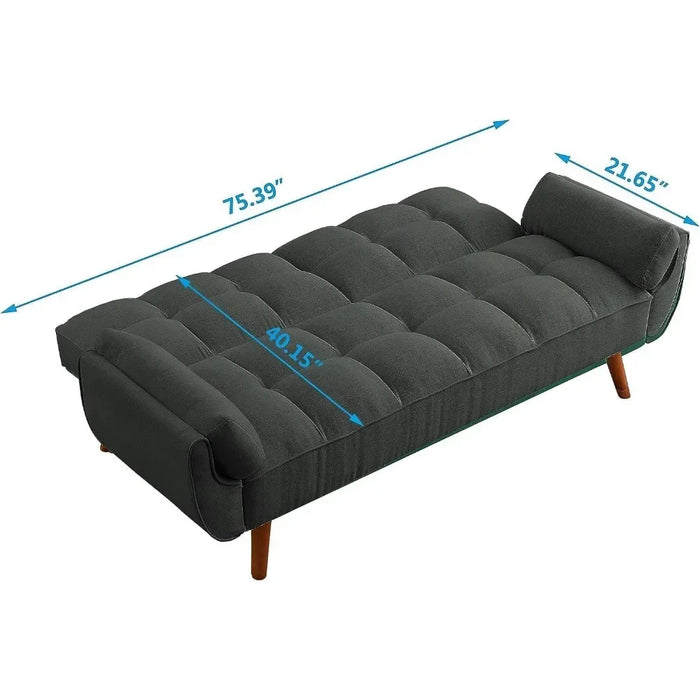 Modern Convertible Tufted Linen Upholstered Futon Sofa Daybed W/2 Pillows Luxury Sofa in the Living Room Overstuffed Comfy Home
