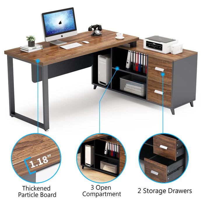 Tribesigns L Shaped Desk with File Drawer, 55 Inch Executive Office Desk with Cabinet Storage Shelves, L Shaped Computer Deske