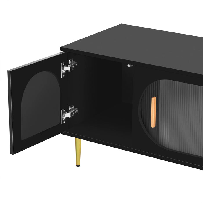 U-Can Modern TV Stand for 70+ Inch TV, Entertainment Center TV Media Console Table, with 3 Shelves and 2 Cabinets