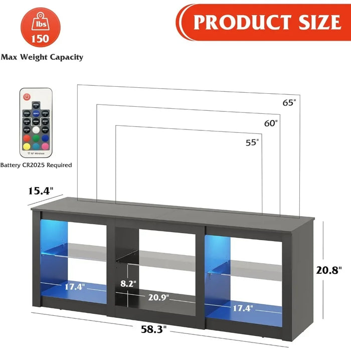 Living Room Furniture TV Free Shipping TV Bracket with LED Light for TVs up to 65 inches with glass stand for modern home