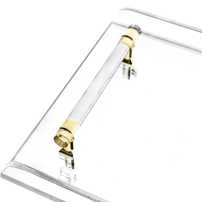 Acrylic Bathtub Caddy Tray , Clear Bath Caddy Tray For Bathtub With Gold Handle For Bathroom