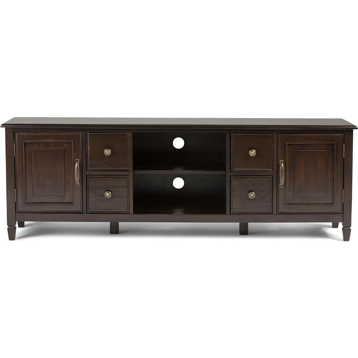 SOLID WOOD 72 Inch Wide Traditional TV Media Stand in Dark Chestnut Brown for TVs up to 80 Inches, for living room, bedroom