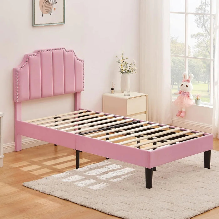 Bed frame with adjustable headboard/clustered mattress base, supported by wooden boards, easy to assemble, bed frame
