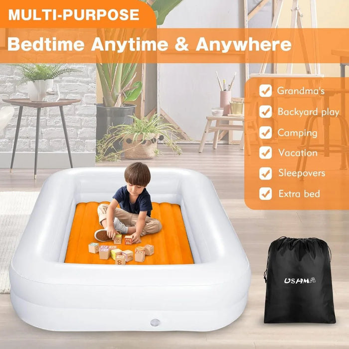 Toddler Air Bed Mattress | Inflatable Toddler Bed Toddler Travel Bed [4-Side] | Both Side Usable Folding Beds