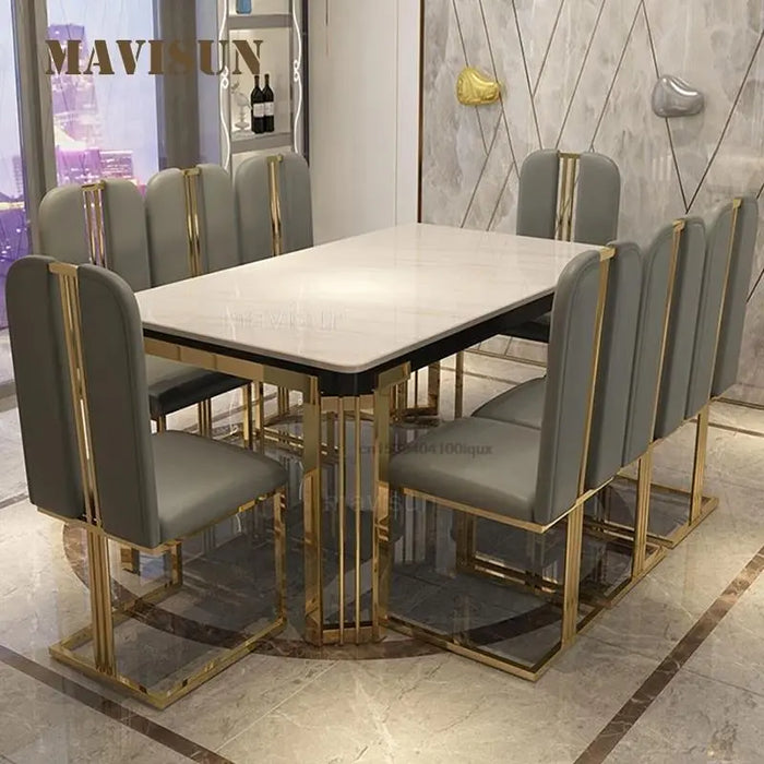 Nordic Light Luxury Marble Dinning Table New Modern Simple Rectangular Dining Table  Loft  Kitchen Furniture Table With Chairs