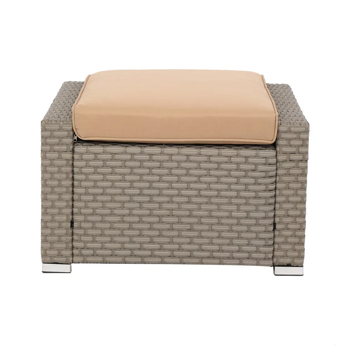 5Pcs Patio Furniture Suit Include 2 Double Contiguous Single Sofa 2 Pedals 1 Double Coffee Table Wide Rattan Gray[US-Stock]