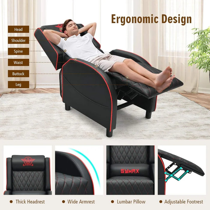 GYMAX Massage Gaming Recliner Chair, Ergonomic Racing Style Single Sofa with Adjustable Headrestg Room Office (Red)