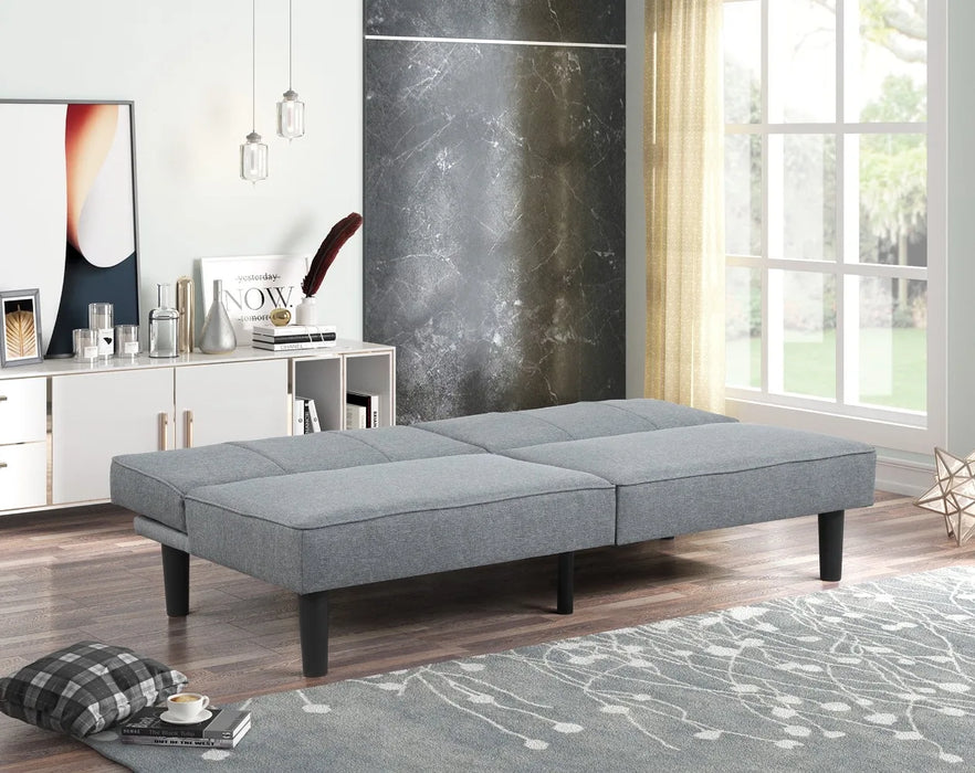 Home Simple Comfortable Practical Split Back Futon Gray Linen Fabric Upholstery