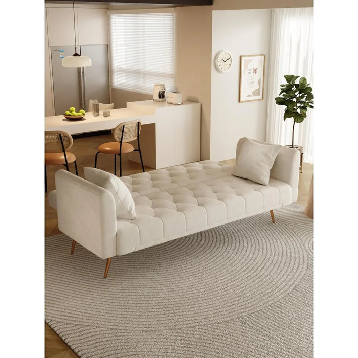 71" Modern Fabric Convertible Futon,Upholstered Loveseat Sofa w/Adjustable Backrest, Sleeper Couch Bed,Beige