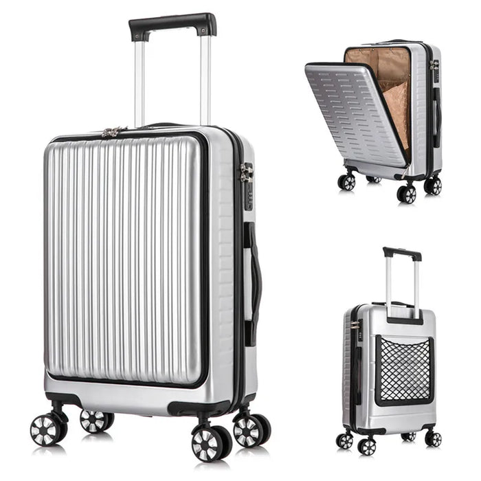 NEW fashion travel suitcase with wheels 20'' carry on luggage small bag rolling luggage front open trolley case travel bag 10 kg