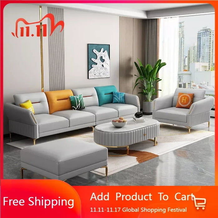 Italian Style Luxury Leather Combination Soft Sofa, Living Room, Office, Straight Row L Type Reception Modern Combination