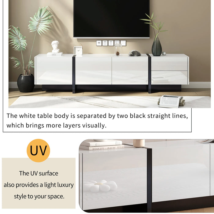 White&Black Modern Rectangle Design TV Cabinet Stand Unique Style TV Console Table for TVs Up to 80" with High Gloss UV Surface