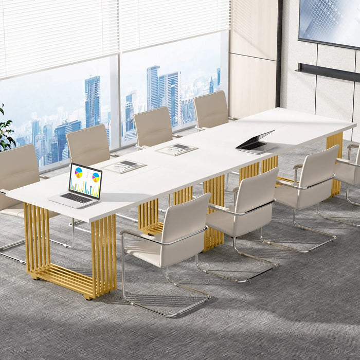 Tribesigns 70.9" Modern Office Desk, Wooden Computer Desk, White Executive Desk with Gold Metal Legs, Small Conference Table