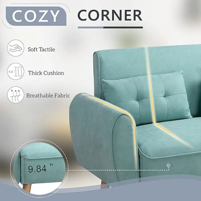 47" Small Modern Loveseat Couch Sofa, Fabric Upholstered 2-Seat Sofa, Love Seat Furniture with 2 Pillows,Green