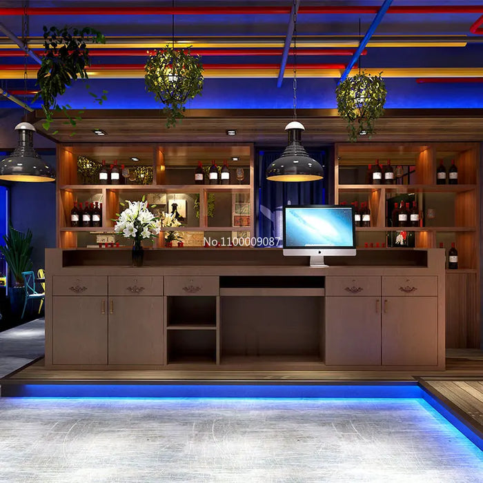 Front Desk Online Red Integrated Gym Hotel Customizable Hotpot Shop Cashier Counter Dining Bar Retro Reception Desk