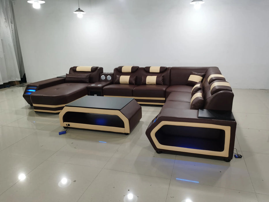 Hot Sale Modern Living Room Sofas White Italian Half Leather Couch U Shape Chesterfield Sofa