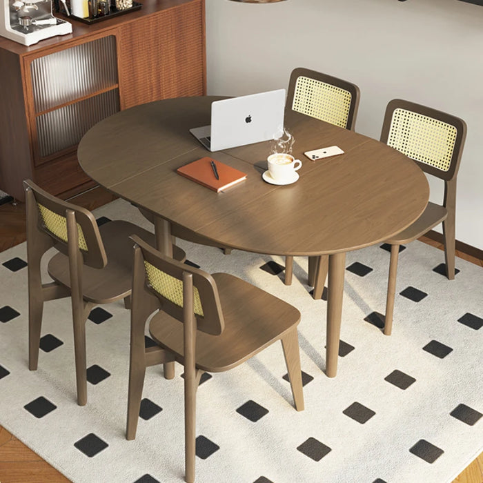 Wooden Round Dining Table Telescopic Oval Folding Household Eating Dining Tables Simple Mesa Comedor Restaurant Furniture QF50DT