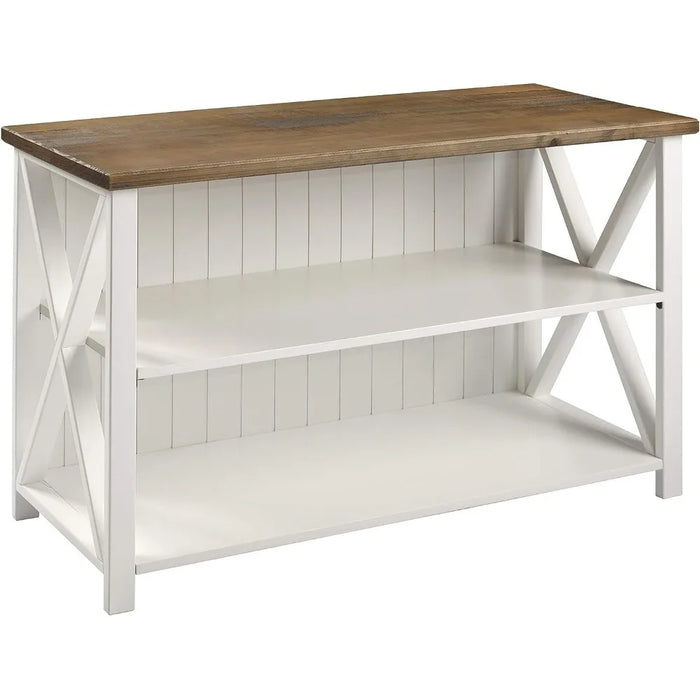 TV cabinet, 2-story modern farmhouse wooden bookshelf, home office storage cabinet, 52 inches, white TV cabinet