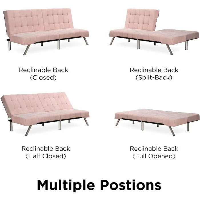 DHP Emily Futon With Chrome Legs, Pink Velvet